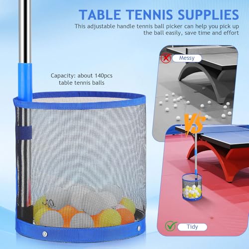 SUPVOX Ping Pong Picker Upper - Professional Table Tennis Retriever with 140-Capacity Tube - Lightweight Aluminum Collector for Training & Robot Practice (Blue)