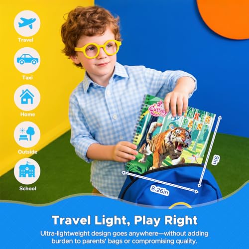 4PCS Paint by Number Sticker Book - Kids Crafts & Acitivity Puzzles Book for Ages 4-10,Mess-Free Travel Toys for Road Trip & Airplane,Perfect Gifts & Basket Stuffers for Kids - color: Fierce Animals,dinosaur,vehicle,spcace