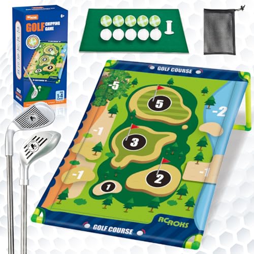 Velcro Golf Chipping Game Set w/t 2 Clubs, Portable Sticky Golf Battle Game for Indoor Outdoor Backyard Park Beach, Practice Kit for Kids Juniors Adult Family, Golf Gifts for Party Birthday Christmas