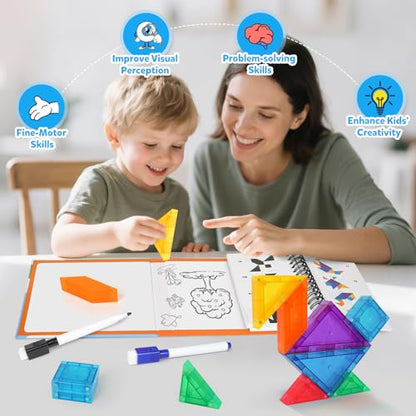 Magnetic Tangram Puzzle with 3D Building Blocks, Road Trip Essentials Travel Tangram with 400 Solution Montessori Travel Toys for Kids Magnetic Puzzles Brain Teasers Gifts for Kids Adults - style: 400 Solution
