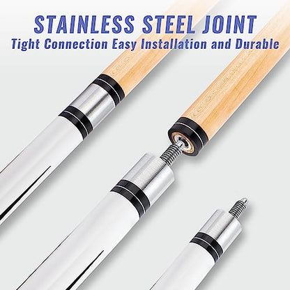 13mm 58 Inch 19 20 oz Billiard Pool Cue Stick, 1/2 Maple Billiard Pool Stick, House Bar Pool Table Sticks for Men - color: 2 x White 19 oz