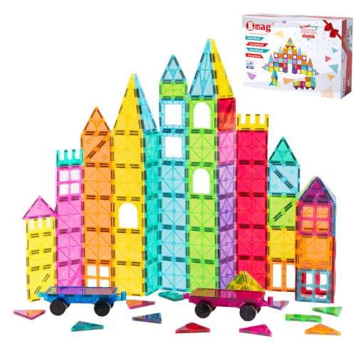 Bmag 100PCS Magnet Building Blocks with 2 Cars for Kids, Magnetic Tiles Stacking Building Set for Boys Girls, STEM Preschool Educational Learning Construction Toy - size: 100