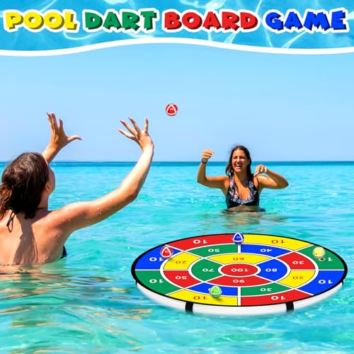 Lunmon Pool Dart Game Set 29 Inch Large Pool Game Toys Inflatable Floating Dart Board with Sticky Balls Swimming Water Indoor Outdoor Yard Playset, Summer Family Party Birthday Gift