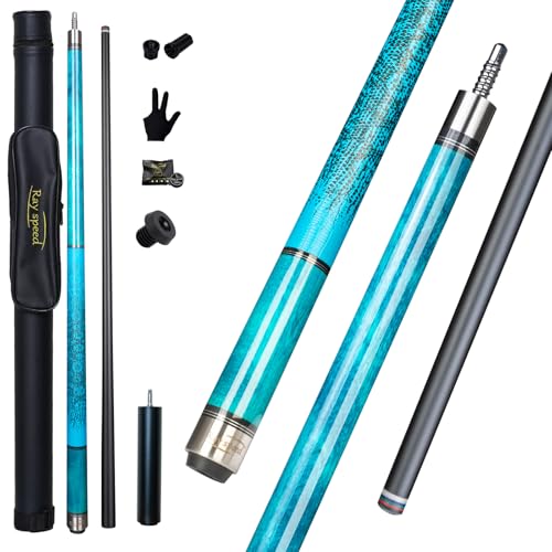Glass Fiber Pool Cue with Case Canadian Maple Wood Pool Stick Low Deflection Cue Stick Pool Cue Kit with Case,Gloves,Tips and Extension - color: Blue