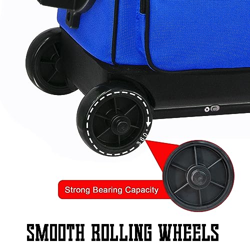 WOLT Double Roller 2 Ball Bowling Bag with Separate Shoe Compartment, Large Capacity Bowling Ball Bag with Accessory Pocket, Retractable Handle Extends to 40" - color: Blue