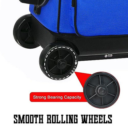 WOLT Double Roller 2 Ball Bowling Bag with Separate Shoe Compartment, Large Capacity Bowling Ball Bag with Accessory Pocket, Retractable Handle Extends to 40" - color: Blue