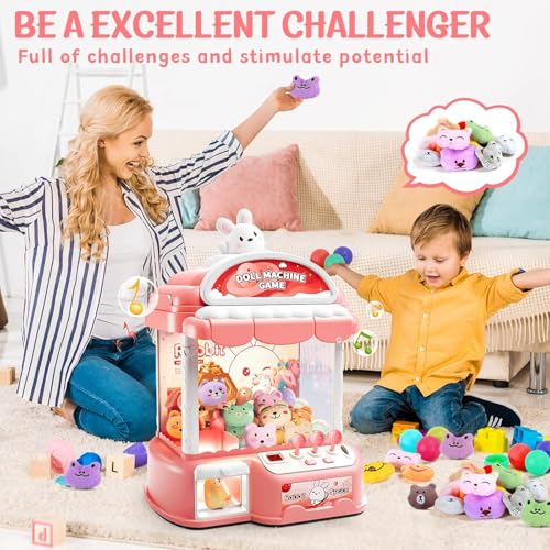 Large Claw Machine for Kids, Musical Electronic Arcade Game Console with Adjustable Sound, Christmas and Birthday Gift for Kids, Includes 30 Toys & 24 Game Coins & 20 Surprise Eggs - color: Light Pink