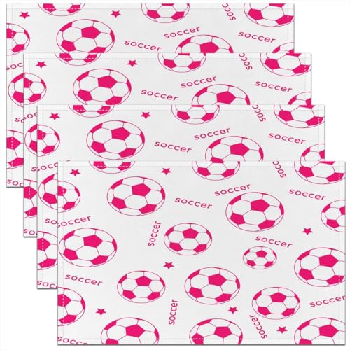 Castle Fairy Soccer Kids Placemats Set of 4,Cartoon Football Star Print Table Place Mats,Outdoor Sport Lover Kitchen Decor,Pink White Placemat Kitchen Table Decoration 12"x18" - color: Pink White