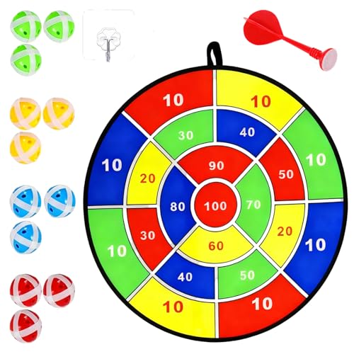 Sticky Ball Dart Board Game, 29.1 in / 74 cm Fabric Dartboard with 12 Sticky Balls and 1 Dart, Safe for Youngsters, Outdoor Throwing Game, Foldable for Storage