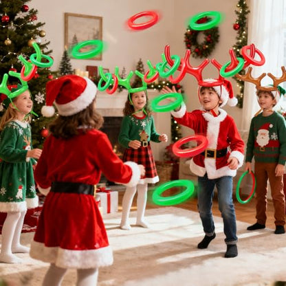 18 Pcs 3 Set Inflatable Reindeer Antler Ring Toss Christmas Party Games Kids Family Toys Stock Stuffer Christmas Activities Decorations Carnival Supplies Gifts Grandkids- 3 Antlers 12 Rings 3 Red Nose