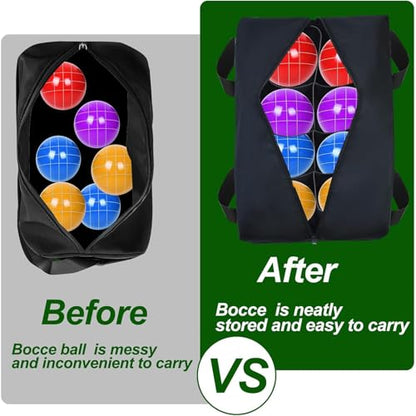 Bocce Ball Bag - Waterproof Carrying Case, Zipper Storage Organizer | Portable Bocce Set Holder for Outdoor Lawn Backyard Camping Beach Exercise Games Sportsmen Travel Use