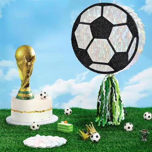 WERNNSAI Soccer Ball Piñata-Soccer Party decoration Piñata with Blindfold Bat for Kids Sports Themed Birthday Party Supplies Mirror Roller Skating Pull String - style: Soccer