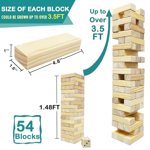Wooden Tumble Tower Game Yard Outdoor Games for Family Toppling Block Stacking Game (Big-1.48FT)