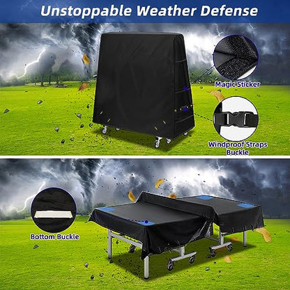 Outdoor Ping Pong Table Cover for 10.7x7.4 ft Table, Heavy Duty 600D Waterproof Polyester, UV Fade Resistant, Windproof Buckle Straps, Fits Folding & Flat Tables, Storage Bag, Dark GrayBlack - color: Black