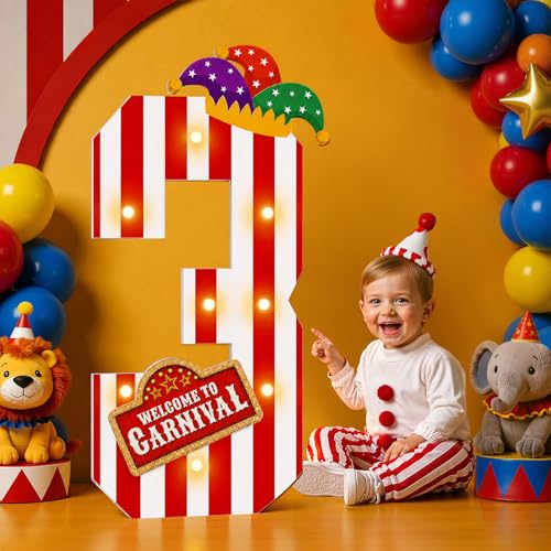 imprsv Carnival Decorations Circus Theme Party Decorations3ft Large Marquee Numbers for 3rd Birthday Party Decor (Number 3) - color: Number 3