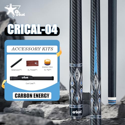 CRICAL Carbon Fiber Pool Cue Stick 58" Billiard Cue Sticks Professional Low Deflection Pool Sticks with 3/8 * 8 Pin Joint and 12.5mm Tip - color: 017-CL04 set