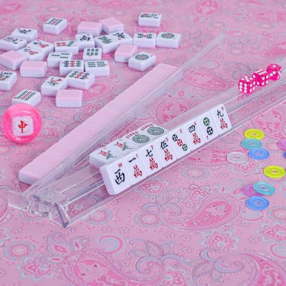 American Mahjong Game Set, 166 Pink Tiles, Pink Bag and Accessories, 4 All-in-One Transparent Rack/Pushers, Mahjong Tiles Set - color: Pink