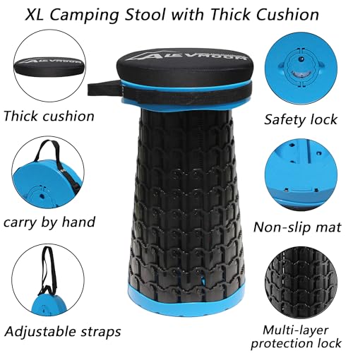 ALEVMOOM XXL 18.1" Telescoping Stool with Thick Cushion, Portable Telescoping More Sturdy Capacity 800Lbs,Collapsible Retractable Adjustable Folding Stool for Garden Hiking Fishing BBQ(Blue) - color: Blue