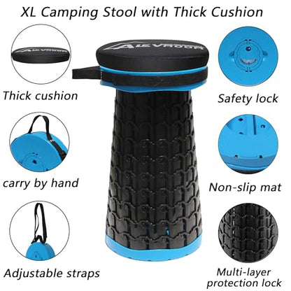 ALEVMOOM XXL 18.1" Telescoping Stool with Thick Cushion, Portable Telescoping More Sturdy Capacity 800Lbs,Collapsible Retractable Adjustable Folding Stool for Garden Hiking Fishing BBQ(Blue) - color: Blue