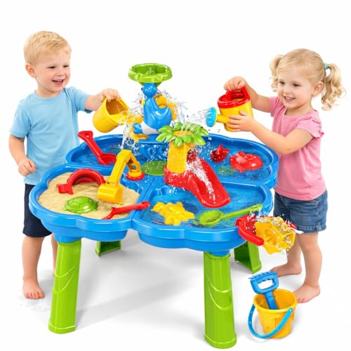 Water Table for Toddlers 3-5 Years Kids Ages 4-8, 4 in 1 Kids Summer Activity Sensory Play Outdoor Beach Backyard Sand Water Table Toys for Toddlers, Birthday Toys Gift for Boys Girls - color: Blue-9939