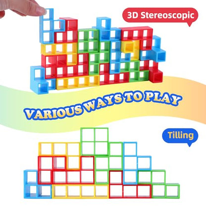 64 Pcs Stack Game for Adult & Kids, Balance Stacking Blocks Game for 2 Players+ Family Games, Parties, Travel, Kids & Adults Team Building Blocks Toy Gift for Kids or Friends