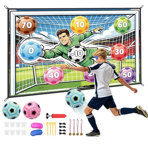 Sticky Soccer Ball Game Set for Kids, Indoor Outdoor Toss Soccer Goal Toy with Blindfold, Target Soccer Game for Backyard Family Play Fun Sports Birthday Party Favors Gifts for Boys Girls Ages 3-8