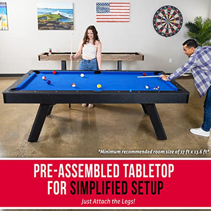 GoSports 8 ft Pool Tables with Wood Finish - Choose Your Style - Modern Billiards Table with 2 Cue Sticks, Balls, Rack, Felt Brush and Chalk - color: Blue, Black Wood Finish