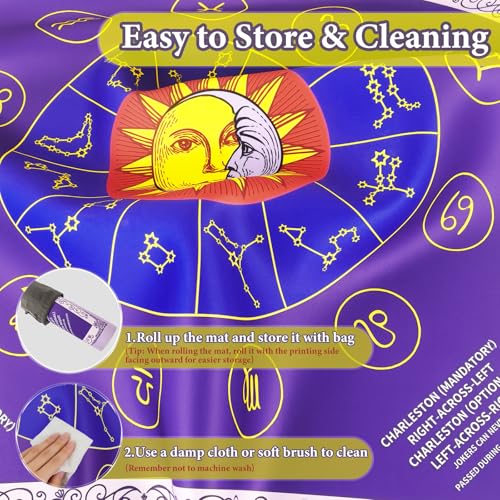 Mahjong Mat - Non-Slip, Noise Reducing & Waterproof Game Mats for Mahjong,Poker,Dominoes,Tabletop Protection with Carry Bag, Mahjong Mat for Table & Mahjong Accessories(Purple Mystic Zodiac) - color: Purple