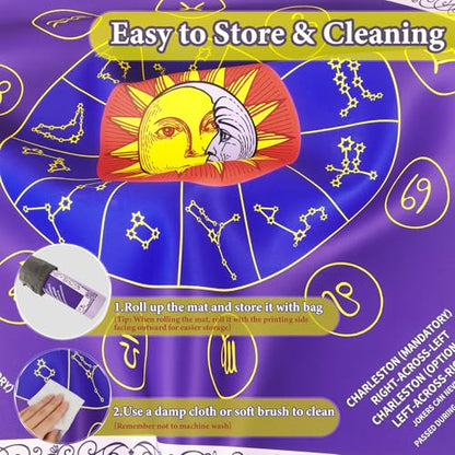Mahjong Mat - Non-Slip, Noise Reducing & Waterproof Game Mats for Mahjong,Poker,Dominoes,Tabletop Protection with Carry Bag, Mahjong Mat for Table & Mahjong Accessories(Purple Mystic Zodiac) - color: Purple