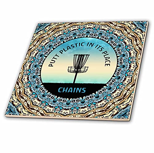 3dRose Blue Skies and Text to putt Plastic in its Place, the disc Golf Basket. 12 Inch Ceramic Tile