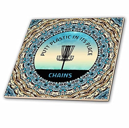 3dRose Blue Skies and Text to putt Plastic in its Place, the disc Golf Basket. 12 Inch Ceramic Tile