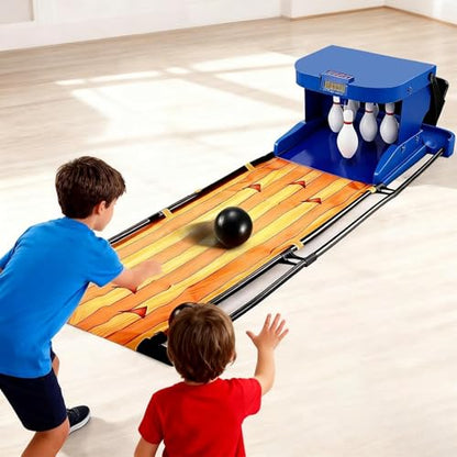 Electronic Bowling Alley Game Set Portable with Auto Scoring & Automatic Reset Lighting Simulation Sound Effect - Foldable Design with 6 Pins 2 Balls for Home Family Bonding Activities 2m/78.7in - size: 2m/78.7in