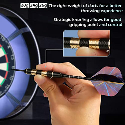 LANNEY Darts Metal Tip Set, Steel Tip Darts Set 20 Grams 24 Grams and 26 Grams Professional Darts for Dartboard with Aluminum Shafts, Brass Barrels, Extra Flights, Sharpener Tool Kit, Carrying Case