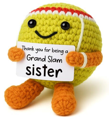 Mini Positive Crochet Tennis Ball Gifts for Women Men - Handmade Crochet Tennis Ball, Motivational Encouragement Christmas White Elephant Gift for Tennis Balls Lover Coworker Friend Coach - style: Sister
