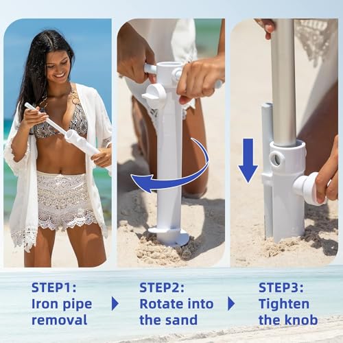 AMMSUN 7ft Heavy Duty High Wind Beach Umbrella with Sand Anchor & Tilt Sun Shelter, UPF50+ Protection Outdoor Sunshade Umbrellas and Parasols Carry Bag for Patio Garden Beach Pool Backyard - color: Spray Pavilion Blue