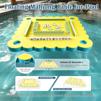 36" Foldable Floating Mahjong Table for Pool, 3-in-1 Foam Board Mat for Card Games, Scrabble, Dominoes, Waterproof Pool Mahjong Float Desk for Adults Summer Swimming Pool Party Tray