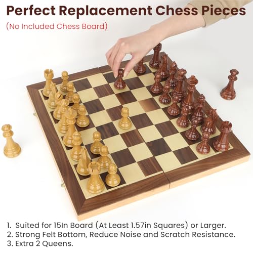 High Polymer Weighted Chess Pieces Only - 3.75'' King - Extra 2 Queens, Standard Tournament Chessmen for Chess Board Game or Replacement of Missing Pieces (No Board), Storage Bag Included