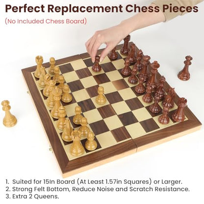 High Polymer Weighted Chess Pieces Only - 3.75'' King - Extra 2 Queens, Standard Tournament Chessmen for Chess Board Game or Replacement of Missing Pieces (No Board), Storage Bag Included