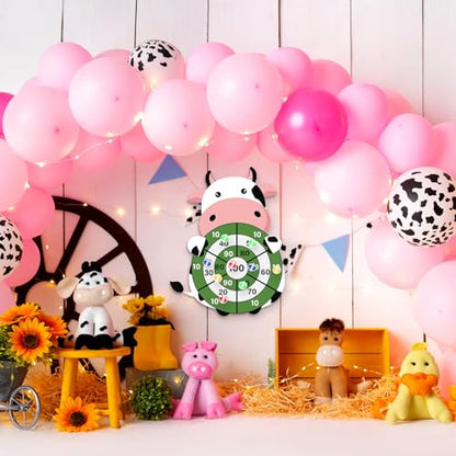 HyDren Cow Dart Party Game Farm Dart Party Favors 31x24 Cow Dart Board with 12 Sticky Balls Toys Farm Game Party Decorations Animal Birthday Party Gift for Indoor Outdoor Game - style: Cow