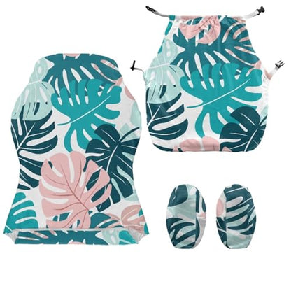 Monstera Print Gaming Chair Covers Slipcovers Skin Friendly Breathable Elastic Computer Desk Chair Cover with Armrest Covers for Ergonomic Game Rotating Office Chairs - color: Green and Pink - Monstera