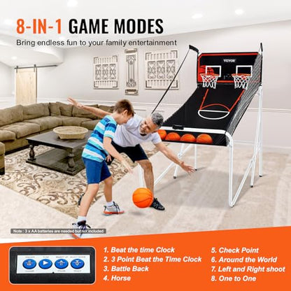 VEVOR Basketball Arcade Game Indoor, 2 Player Indoor Basketball Game, Home Dual Sport with 8 Game Modes, Electronic Scoreboard, and Inflation Pump,Adults - style: Foldable & 4 Balls