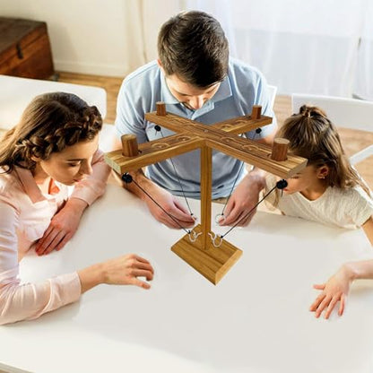 Hook Toss Game, Ring Toss Game, Handmade Wooden Ladder, Throwing Hook and Ring Battle Game for Family, ‎42,6 x 12,7 x 6,1 cm, Brown - style: The pieces are on top.