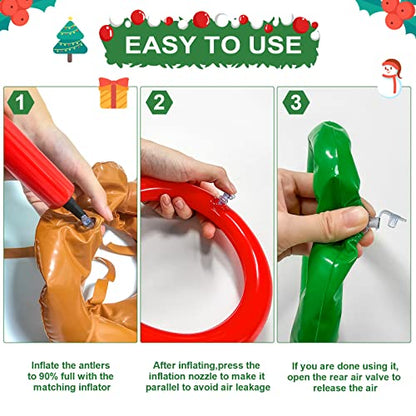 4 Set Inflatable Reindeer Antler Ring Toss Game for Xmas Party, 2025 Christmas Antler Hat Ring Toss Game for Kids Adults, Family Indoor Outdoor Reindeer Toss Game (4 Antlers 16 Rings 1 Pump)