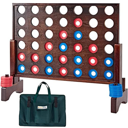 SpexDarxs Giant 4 in A Row Game, Wooden Jumbo 4-to-Score Set for Indoor & Outdoor Family Fun-Line Up Four Travel Board Games with 42 Coins & Ring Holders & Carrying Bag
