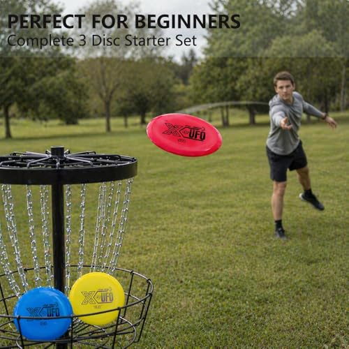 X-UFO Disc Golf Starter Set - 3 Piece Professional Disc Golf Set for Beginners, Lightweight & Portable, Putter Driver Midrange 170g-173g - color: TPU-3SETE8