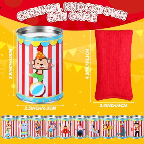 13 Pcs Carnival Can Game Bean Bag Toss Carnival Games with 10 Tin Cans and 3 Bean Bag for Easter Outdoor Family Party Birthday Indoors Outdoors Activities - style: Vivid Style