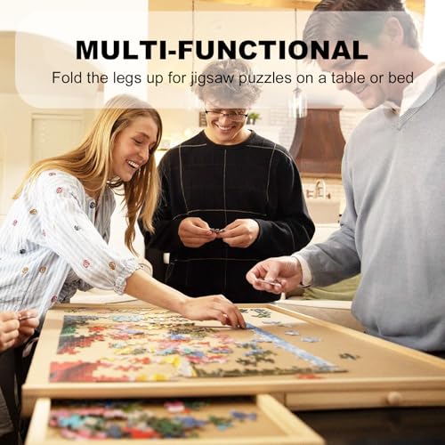 1500 Piece Puzzle Table with Foldable Legs, 34'' W×26'' D×27''H Large Wood Portable Jigsaw Puzzle Board with 4 Drawers, Folding Puzzle Board Game Table for Adults, Nature - size: 34''- Puzzle Table