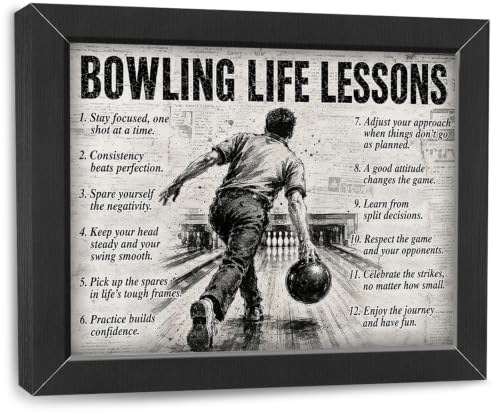 Bowling Wall Art Bowling Life Lessons Framed Wall Decor Sports Motivational Quotes Canvas Pictures Sign Poster Decorations Print Painting Artwork for Man Boy Room Living Room Bedroom 10x8 inch - color: Bowling, size: 8"L x 10"W