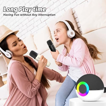 goopow Mini Karaoke Machine Speaker for Kids Adults, Portable Bluetooth Microphone Song Toys with LED Light, Best Chritmas Birthday Festival Gift for 3 4 5 6 7 8+ Year Old Girls Boys (Black-2 Mic) - color: Black-2Mic