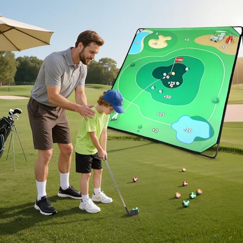 Golf Chipping Game, 70"x70" Sticky Mat Golf Chipping Target Set with 20 Grip Balls, Indoor Outdoor Golfs Game for Adults, Golfs Practice Equipment for Backyard Practice